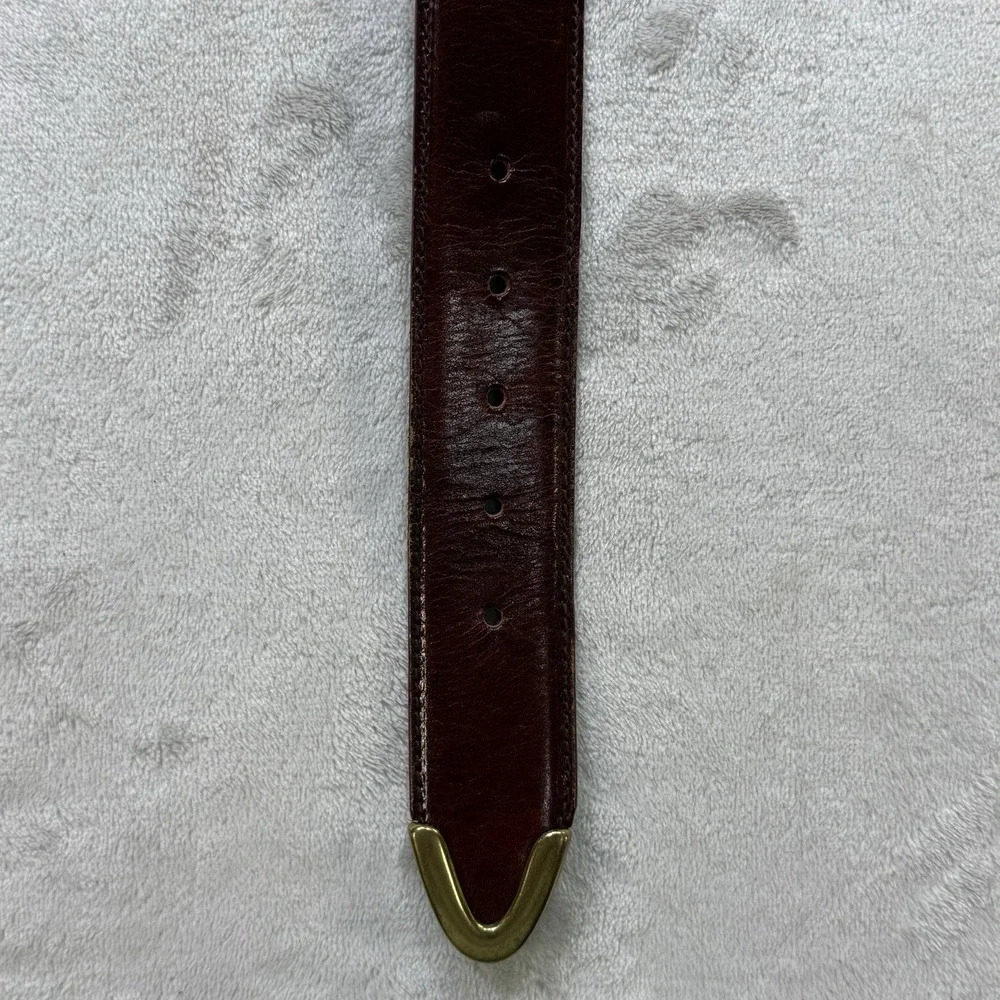 Fossil Genuine Leather Brown Belt Size L Brass Buckle Western Vintage 90s